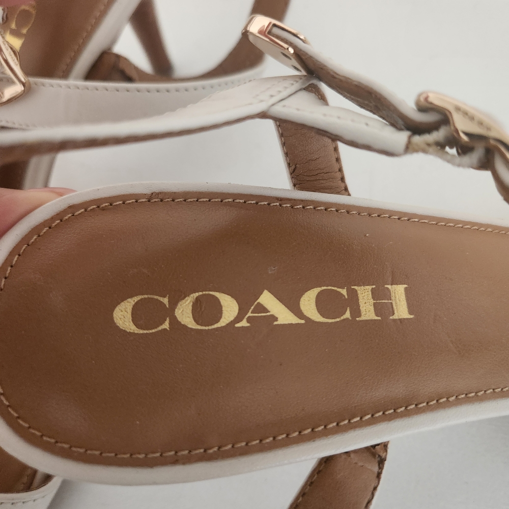 Coach T-Strap White Sandal Heel - Picture 2 of 6